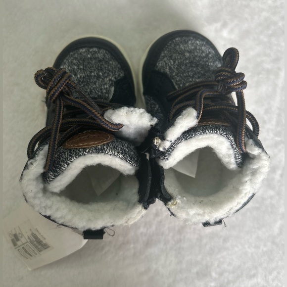 H&M Toddler Kids 2.5-3.5 Navy Blue/Brown Boots white faux fur inside side zipper - Picture 6 of 8